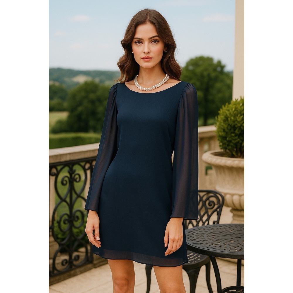 Alice Olivia Dress Small Navy Chiffon Whimsical Cottagecore Wedding Event Read